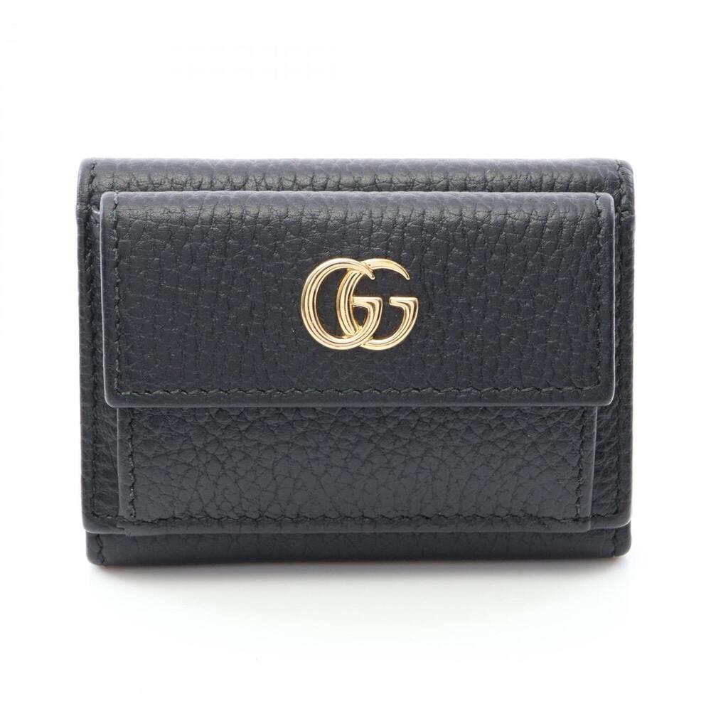 Gucci Petite Marmont Tri-fold Wallet, Leather, Women's, Black, 523277